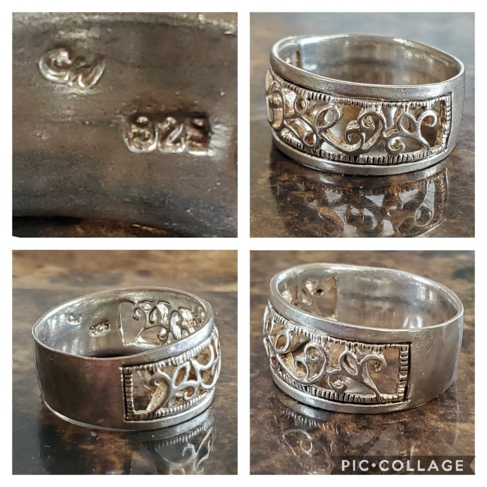 Sterling Silver Scroll Design Wide Band Ring 7.5 - Picture 5 of 6